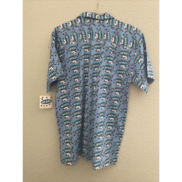 Vintage Nerds Candy Button Up Short Sleeve Collared Blue Shirt Men's Size L - Picture 4 of 14
